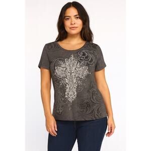 Maurices Gray Rhinestone Cross Graphic Tee Women’s Medium NWT Y2K Style